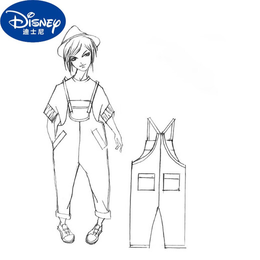 Disney brand girls' artistic overalls spring and summer 2024 new children's jeans medium and large children's loose nine-point pants blue 130cm recommended for 6-7 years old