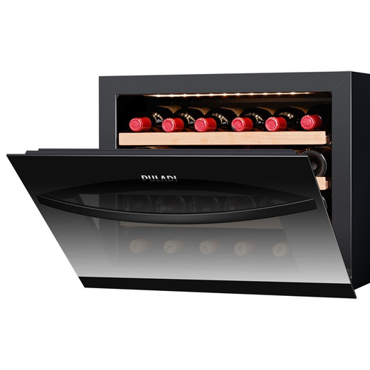 PULADI Seamless Embedded Red Wine Cabinet Constant Temperature Wine Cabinet Embedded Hidden Compressor Wine Tea Refrigerator Pull-down 24-Black Full Glass/First Class Energy Efficiency 24 Bottles