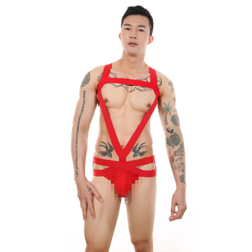 
Sexy underwear men's sexy hip-exposed jumpsuit cotton thong nightclub performance clothing GAY tight underwear sexy GAY same-sex clothes white L (71-76CM)