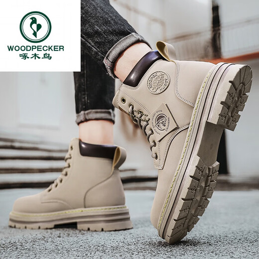 Woodpecker Martin Boots Spring et automne High-Top British Style Casual Imperproofroprowing and Nonlip Work Chores Men's Motorcycle Le cuir Bottes Abricot Couleur [Picture principale mise à niveau] 43 Code sportif standard