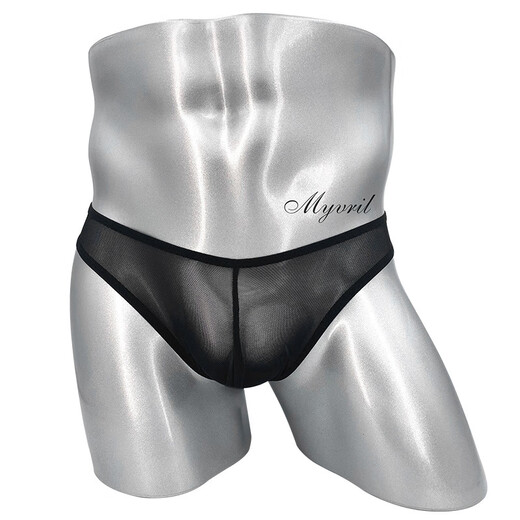 Erotic underwear elastic hip lift double thong men's U-convex transparent buttocks mesh low-waist trendy low-waist briefs sexy thong breathable gay underwear gay adult T-pants white one size