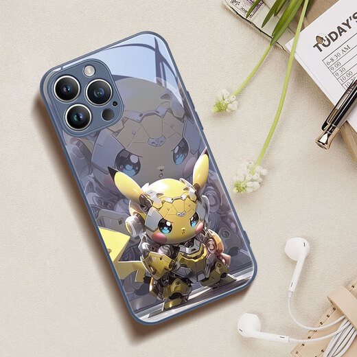 Belle dix cents (MSMF) style mécanique Pikachu adapté à la casse de téléphone mobile Xiaomi Animation Trendy Men's Cartoon's Cool Mech Windshield Shell Internet Personalité Créative Niche Couple haut de gamme Modèle féminin Pokémon [Glass Lavender] Mech Style-BL9754 Redmi K70E
