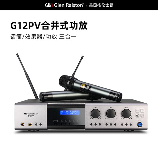 Glenston G12PV three-in-one with one-to-two wireless microphone pre-reverberator dual-channel high-power 600W power amplifier all-in-one anti-howling Bluetooth USB conference home ktv G12PV (with microphone integrated power amplifier)
