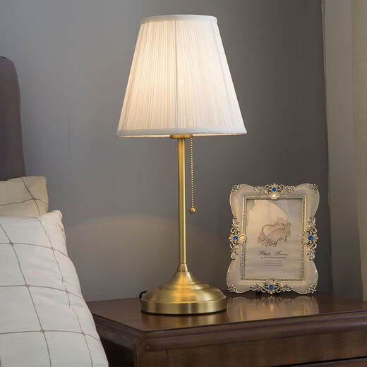 Yaotian Nordic Bedroom Small Table Lamp Bedside Study LED Lamp Creative Simple Modern Warmth Romantic Wedding Room Line Lamp Zunhuang Light Beige Style Pull Switch + 7 Watt Three-level Dimming LED