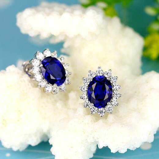 Fei Ge S925 Silver Jewelry Sapphire Stud Earrings for Women Simple Temperament Earrings Crystal Tourmaline Color Tanzanite Fashion Earrings Blue Earrings/Pair