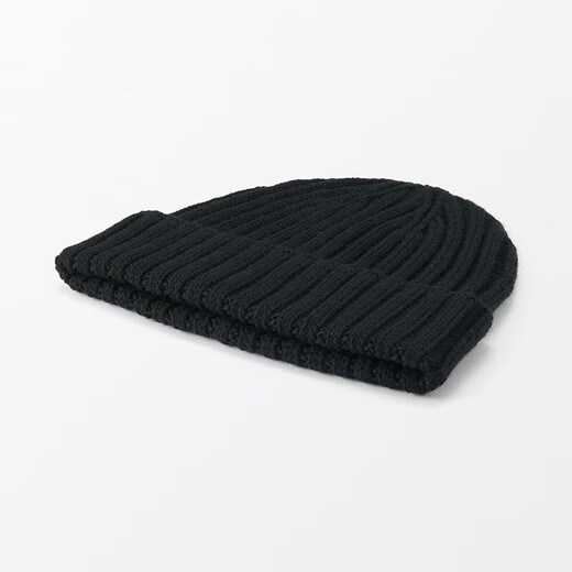 MUJI relieves the itch on the forehead wool mixed rib knitted hat hat DBC48A4A black