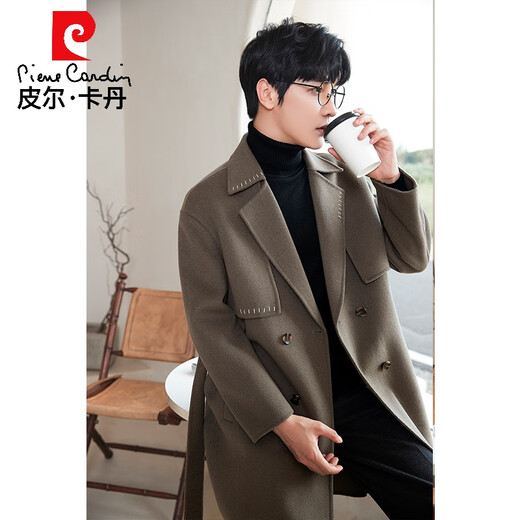 Pier Cardin Wolle Wolljacke Herren-Wollmantel mit mittlerem Winter mit mittlerem Winter verdickter Hochzeits-Trenchmantel über dem Knie Kaffee XL 180