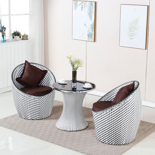 Manluolu back chair plastic rattan table and chair Internet celebrity home indoor balcony three-piece coffee table combination simple modern casual white three-piece set [free cushions, pillows and tablecloths]