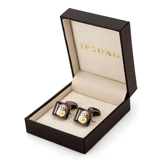 Ifsong Herren Französisch Hemd Manschettenknall hohle mechanische Ausrüstung Kern einfache leichte luxuriöse modische Hülse Nagelmanschette Nagelpistole Schwarz XK1753B