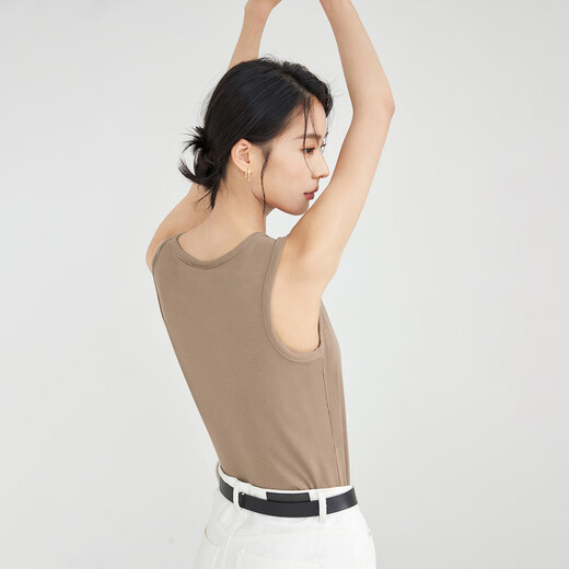 对白【杜鹃同款】简约休闲针织背心女2025夏季新款内搭打底衫上衣 摩卡咖 S