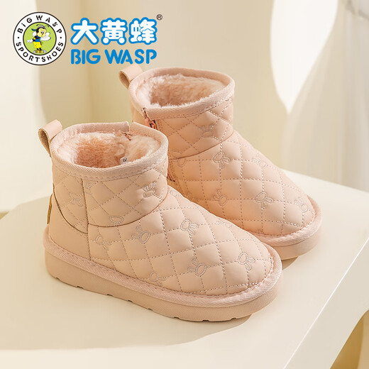 Bumblebee children's snow boots girls winter velvet thickened warm cotton boots D3623538665M pink 34