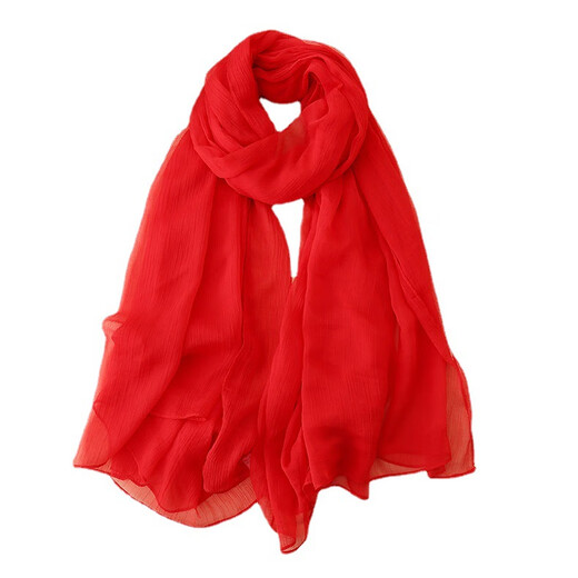 
Wang Ximai silk scarf for women chiffon spring and autumn shawl winter long Korean sun protection scarf solid color gauze scarf big beach towel red 150*100cm