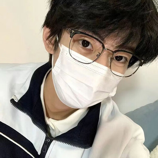 鲸逐痞帅斯文半框近视眼镜理工男学生防蓝光黑武士大框平光镜可配度数 亮黑银 0度防蓝光平光镜