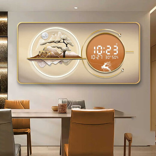 Hanxuan 2025 Nuevo restaurante de decoración de restaurantes Sala de estar electrónica Sala de estar detrás de la pared del radar Pantalla de pared de la pared de la pared Pintura de reloj JD13533 Modelo de pantalla digital 80*40 (Adecuado para restaurantes de aproximadamente 1.2 metros) Crystal Imagen PVC Gold Edge/Plug