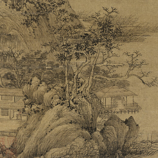 The ancient landscape painting scroll famous paintings of King Mengxia Mountain in Yuan Dynasty replica ancient paintings hanging paintings. The Yuan Dynasty’s Mengxi Mountain Gaoyi painting 12212 50X84 cm (stained by spray paintings) Mounted milky white scroll (Xuan