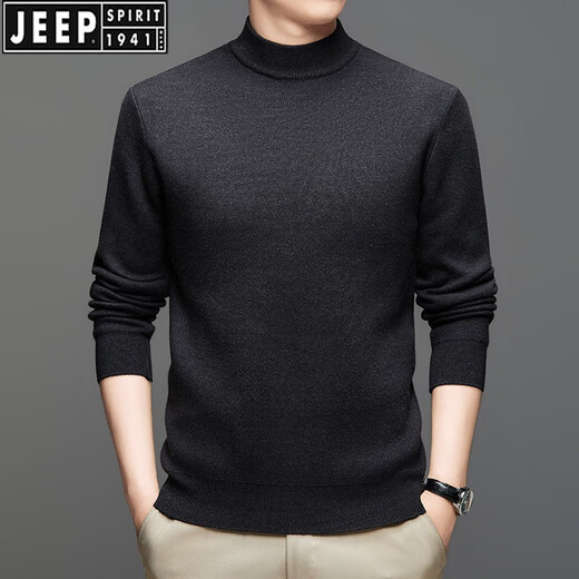 JEEP SPIRIT品牌冬季一体黄金绒加厚半高领毛衣男中年男款纯色保暖针织打底衫 N1098/1MY04黑色 2XL