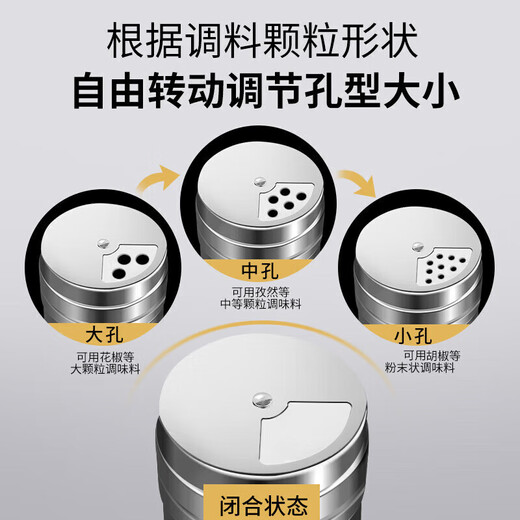 Mengting (MENGTING) stainless steel salt bottle and powder bottle, sugar powder barbecue seasoning sprinkler bottle, powder sprinkler artifact, large size 2 pack