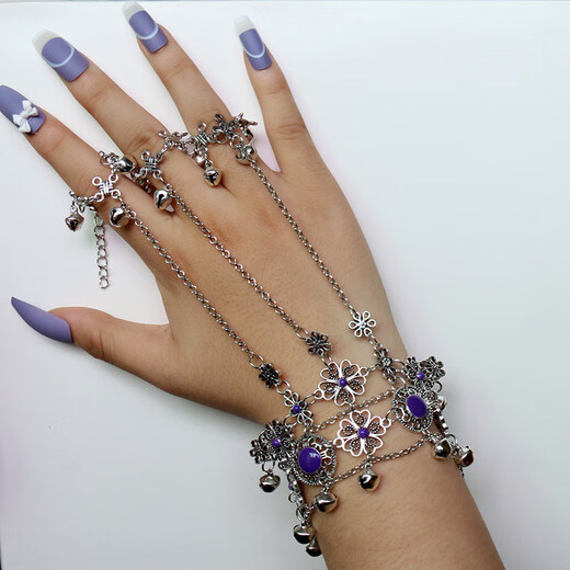 Beijing ancient style bell bracelet ring little fox same style purple hand decoration retro exotic style bracelet Hanfu ancient costume purple oil ancient silver style one