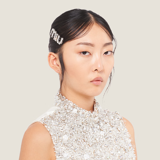 MiuMiu Gift MiuMiu Women's Crystal Decorated Hairpin Hairpin Stainless Steel Color/Crystal Color