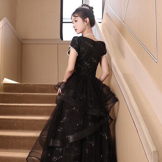 Libaixin black evening dress 2025 new style banquet light luxury niche high-end host graduation ceremony performance dress dress black M suggests 90-100Jin [Jin equals 0.5 kg]