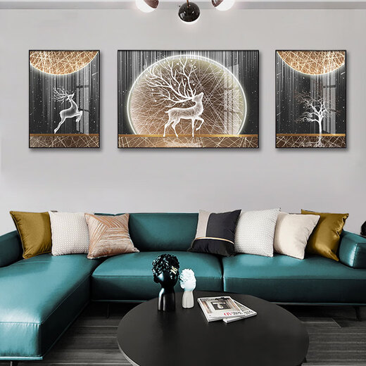 Little Lulin Living Sala Decorating Pintura de color negro, blanco y gris pintura colgante Sofá Muro Mural moderno de pared de pared oeste simple pintura de alces
