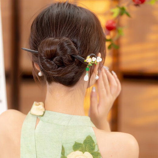 Chimera (CHIMERA) Jade Rabbit Flower Viewing Black Sandalwood Hairpin Ancient Style Updo Hairpin Tassel Walking Cheongsam Hanfu Headwear Girl Birthday Gift