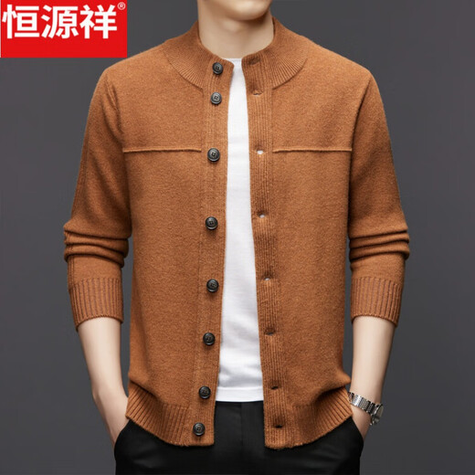 恒源祥100%纯羊毛绒衫男秋冬季毛衣外套中老年爸爸装宽松厚款保暖针织衫 灰色 M
