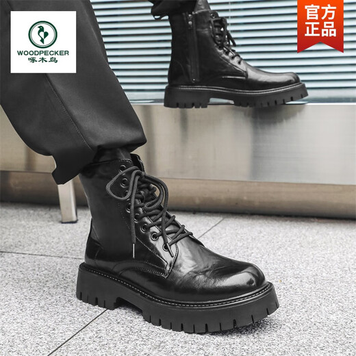 Woodpecker Martin Boots Men's High Top Soft Cuir British Style Retro Mid-Top Leather Chaussures 2025 Nouvelle fermeture à glissière latérale épaisse Boots masculins Brown Hauteur 41