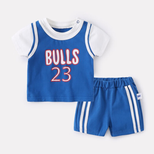 Yiqi baby boy suit summer boy infant and toddler sports two-piece girl suit summer suit boy thin basketball clothes blue 80cm