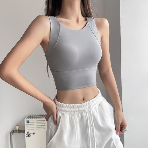 KEJIMITAO integrated shock absorbing sports underwear running breathable full cup yoga vest 2023 new fitness bra women cocoa color integrated L
