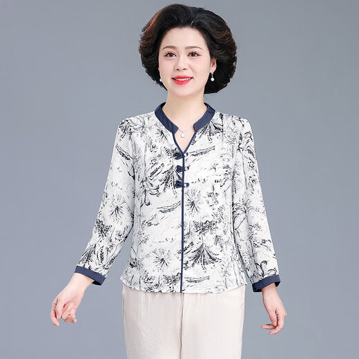 姿伟祺妈妈春夏装洋气小衫新中式国风恤中老年女装春装长袖上衣母亲节 A9892粉色-上衣 XL 建议105斤以下