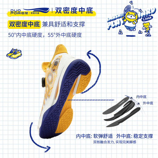 Kumpoo Co-Mrense Badminton Shoes new G826s Профессиональная ручка обувь ботинки против скольжения обувь мужчин и женщин Fun Feng 072 B.Duck-826S Белый желтый синий (дизайн ручки) 36