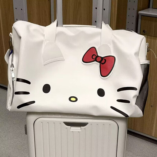 韫舜可爱卡通Kitty女包大包单肩蝴蝶结手提便携旅行包 Kitty卡通旅行包【白色】 30L宽40*高28*厚15cm
