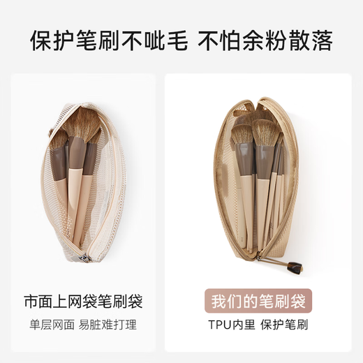 EACHY Makeup Brush Storage Bag 2024 New Portable Cosmetic Bag Small Brush Bag Lipstick Brush Sundries Washing Bag Wood Peach Powder-S Can Store 12-14 Brushes