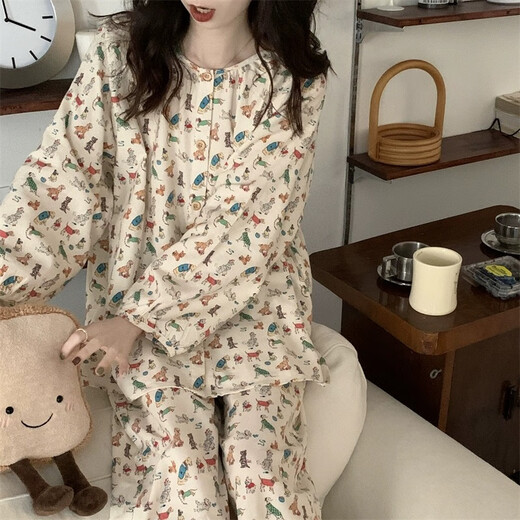 猫人韩系博主风睡衣长袖女春秋夏季2025年新款可爱外穿家居服 XDD#1421 L 建议100-120斤