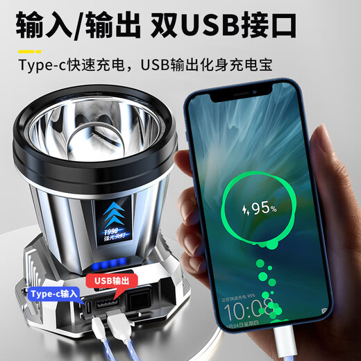 适用感应头灯强光充电超亮头戴式户外长续航夜钓鱼专用锂电 迷你版9900W白光 续航100小时 单