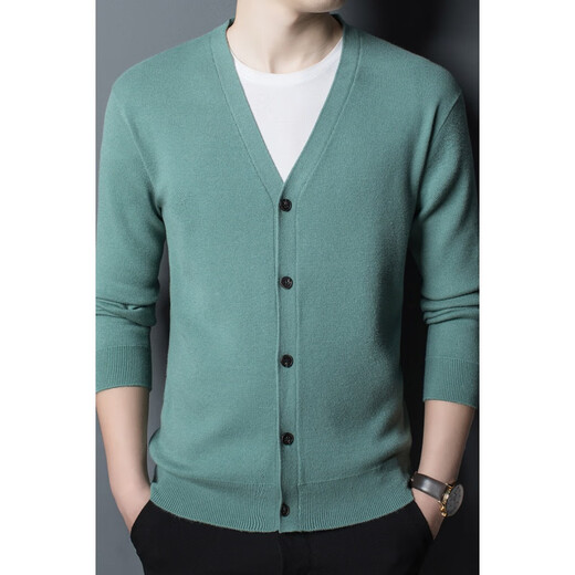 ROMON sweater for men with wool V-neck button knitted cardigan for men in spring and autumn trendy Korean solid color casual jacket for men gray 175/L
