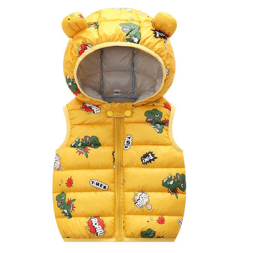 Disney Autumn and Winter Children's Outerwear Cotton Vest for Boys and Girls Hooded Vest Children's Vest Jacket New Children's Clothing Pink (Baby Elephant Pattern) 90 Recommended Height 80-90cm