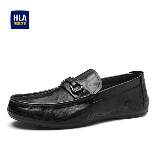 Heilan House Leather Shoes Men's Doudou Shoes Men's 2025 New Spring Breathable Business Casual Shoes Soft Sole Formal Slip-On Men's Shoes Black Four Seasons 42