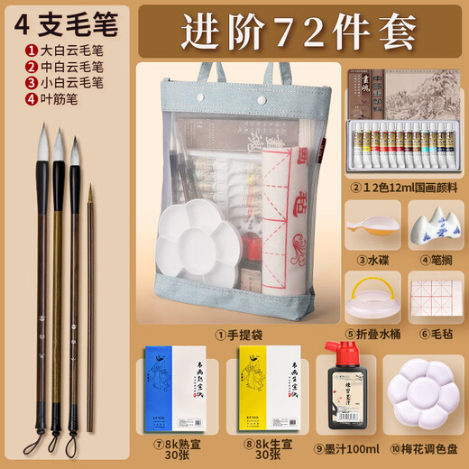 Surada Chinese Painting Pigments Chinese Painting Pigments Chinese Painting Pigment Set Beginner Students Children's Ink Painting Landscape Painting 12 Colors 12ML Handbag Set SD150