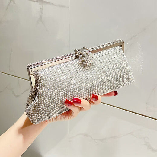 Stopo Clutch Bag for Women's Light Luxury Modern Celebrity Dinner Party Wearing Cheongsam Bag Rhinestone Dress Clutch Party Small Gold Hand Chain + Crossbody Chain