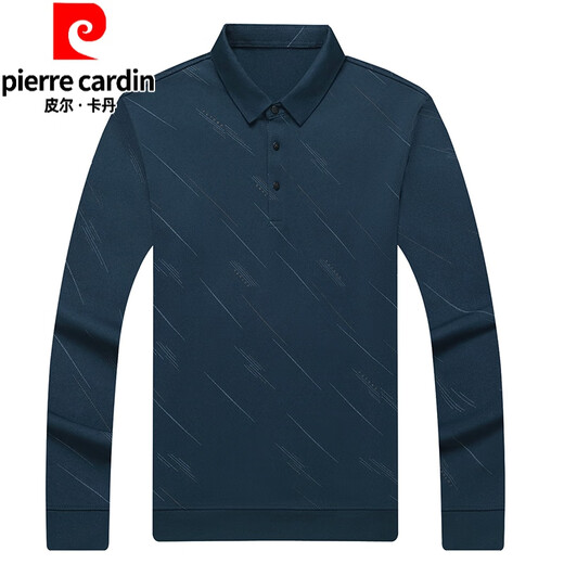 皮尔卡丹（pierre cardin）新疆棉男士长袖t恤中年休闲翻领印花纯色Polo体恤衫薄款爸爸秋装 826黑色 165/M【建议100-125斤】