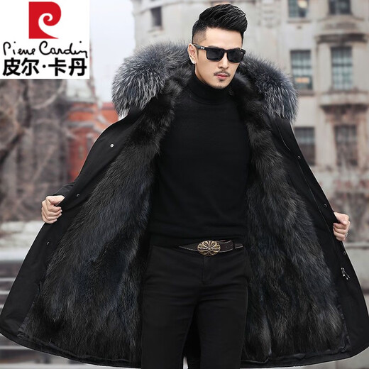 Pierre Cardin Parker Men's Winter New Mid-Length Fur All-in-One Coat with Removable Raccoon Fur Liner Fur Jacket Brown Liner-Mid-Length M No. 165 100Jin Jin is equal to less than 0.5 kg