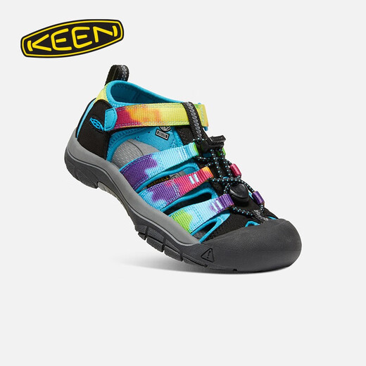 KEEN official NEWPORT H2 children's outdoor wading shoes, river shoes, anti-collision toe sandals, rainbow tie-dye pattern-1018441-big children 35