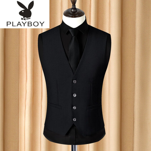 Playboy Spring and Autumn Business Slim Gray Suit Vest Men's Vest Work Clothes Casual Professional Wear Vest Solid Color Black Vest XL