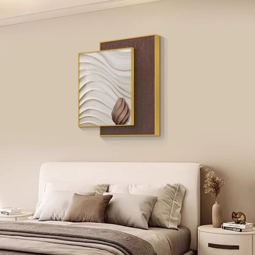 Yichao Bedroom Decorative Painting Modern Simple Bedside Hanging Painting Master Bedroom Background Wall Restaurant Mural Living Room Sofa Wall No Punching 01 Style 60*80+50*70 Crystal Porcelain Painting Abstract Art Suitable for 1.5-1.8 Meter Bed Aluminum Alloy/Crystal Porcelain Painting Smooth Surface + Easy to Care