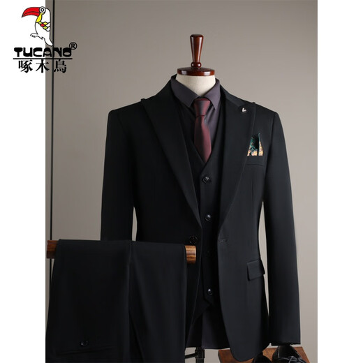 Woodpecker (TUCANO) suit men's suit slim Korean style professional suit suit men's business formal sense groom's wedding clothing dark gray (suit + trousers) XL/52