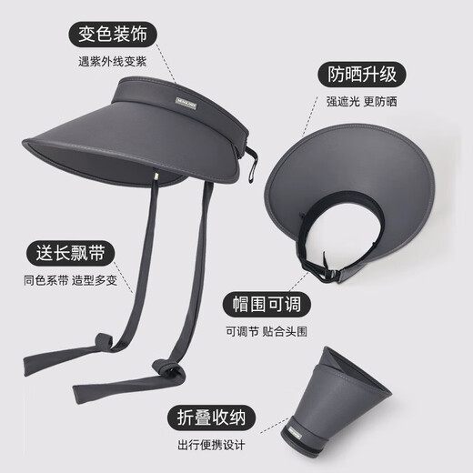 Demi Anissa sun protection hat for women summer large brim face-covering sun hat anti-UV outdoor cycling hollow top sun hat dark gray - streamer windproof rope one size (hat girth is adjustable)