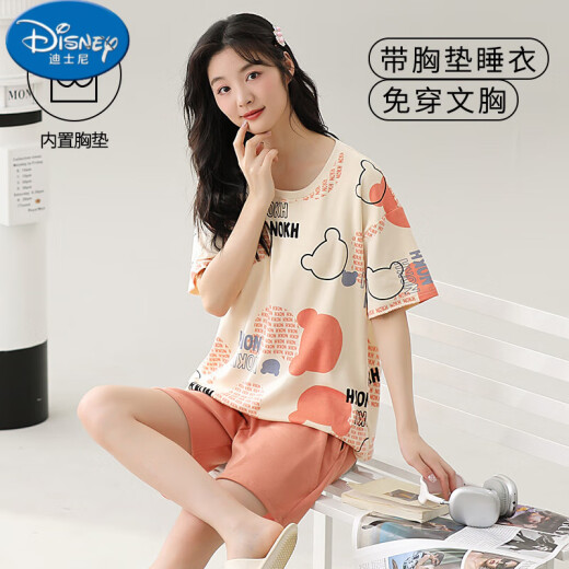 Disney Summer Damen-Kurzärärer-Pyjamas mit Baumwolle, in sich geschlossene Brustpolster, integrierte Heimkleidung, dünner Stil, großer Größe, Sommer, GXT1047 Match M (Empfohlen 75-95jin [Jin gleich 0,5 kg]))