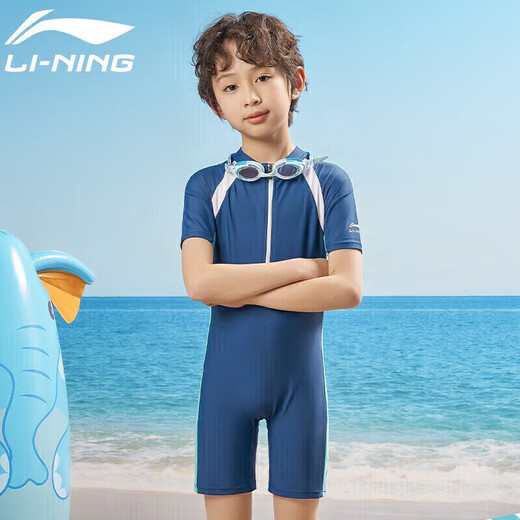 Li Ning (LI-NING) one-piece children's swimsuit boy parent-child baby student middle-aged and small child girl swimsuit 362 dark blue 150